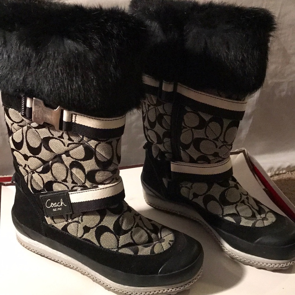Black and grey coach boots